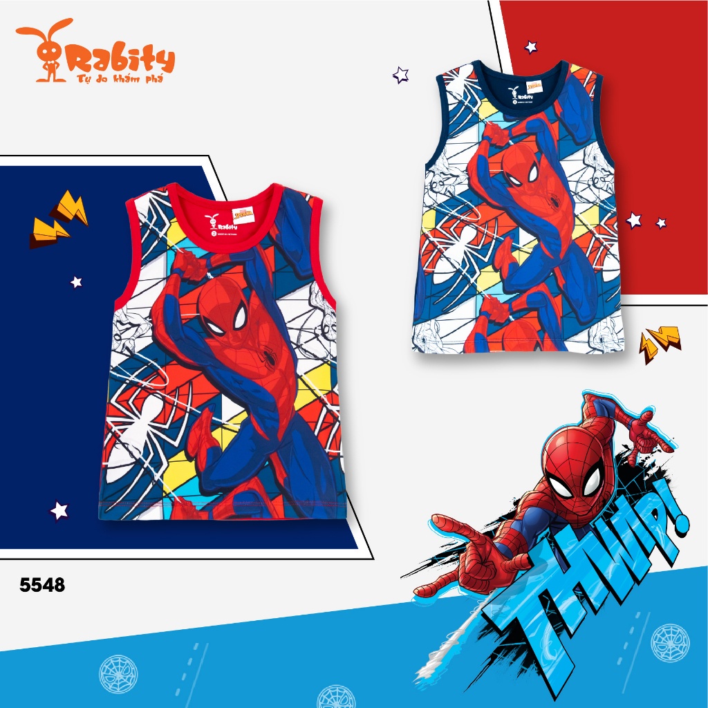 Áo ba lỗ bé trai Spiderman Rabity siêu nhân vải cotton mềm mại thoáng mát 5678