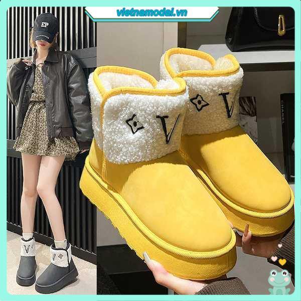 Giày Boot Cổ Ngắn Lót Lông Cừu Dày Dặn Chống Trượt Thời Trang Đi Tuyết