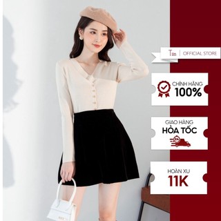 Len cổ v cut out khuy cài tiinstore ga22136