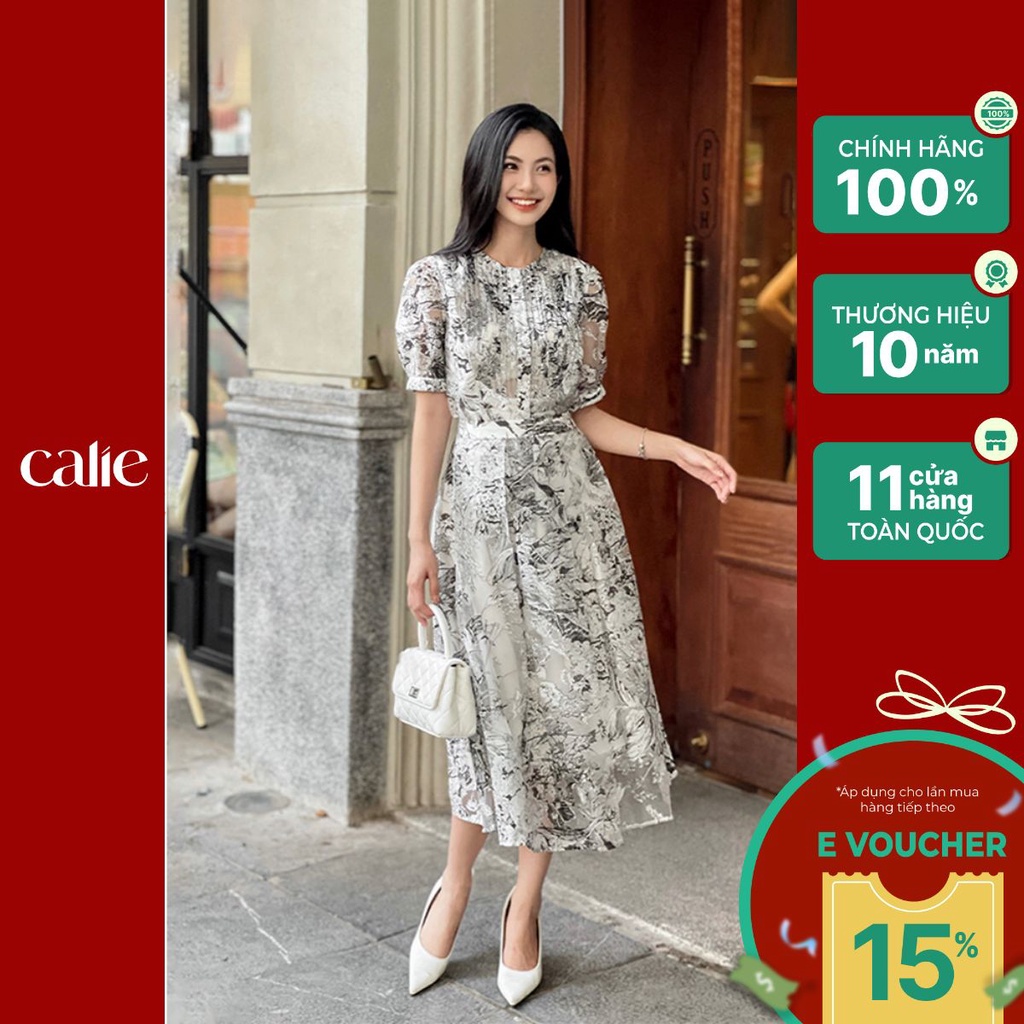 Set áo cách điệu cổ tròn phối chân váy voan xếp li CALIE AC277 CX008