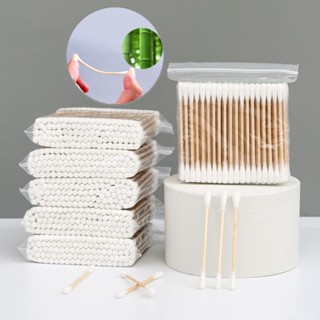 Tăm bông ngoáy tai,100 bông ráy tai thân gỗ khử trùng 2 đầu thân thiện với môi trường