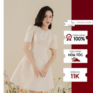 Váy đầm cổ tròn dáng chữ A  phối cúp ly xếp chất liệu TAFTA không nhăn, đứng form, hàng thiết kế by TIINSTORE VHN737