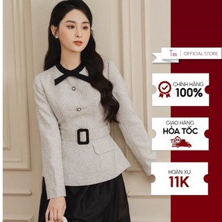 Áo cổ viền nơ đai eo khuyên tiinstore add591