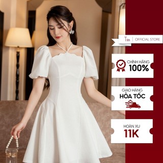 Váy cổ lượn dây cổ tay bồng TIINSTORE VHN921