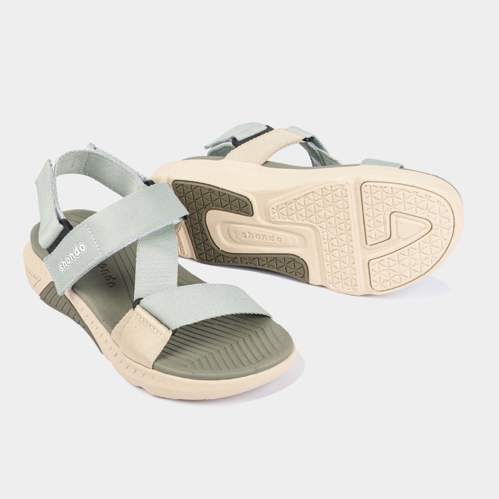 Giày Sandal Nam Nữ SHONDO F7 Racing Thời Trang, Êm, Nhẹ, Đi Học Đi Chơi Màu Rêu Be F7R2545