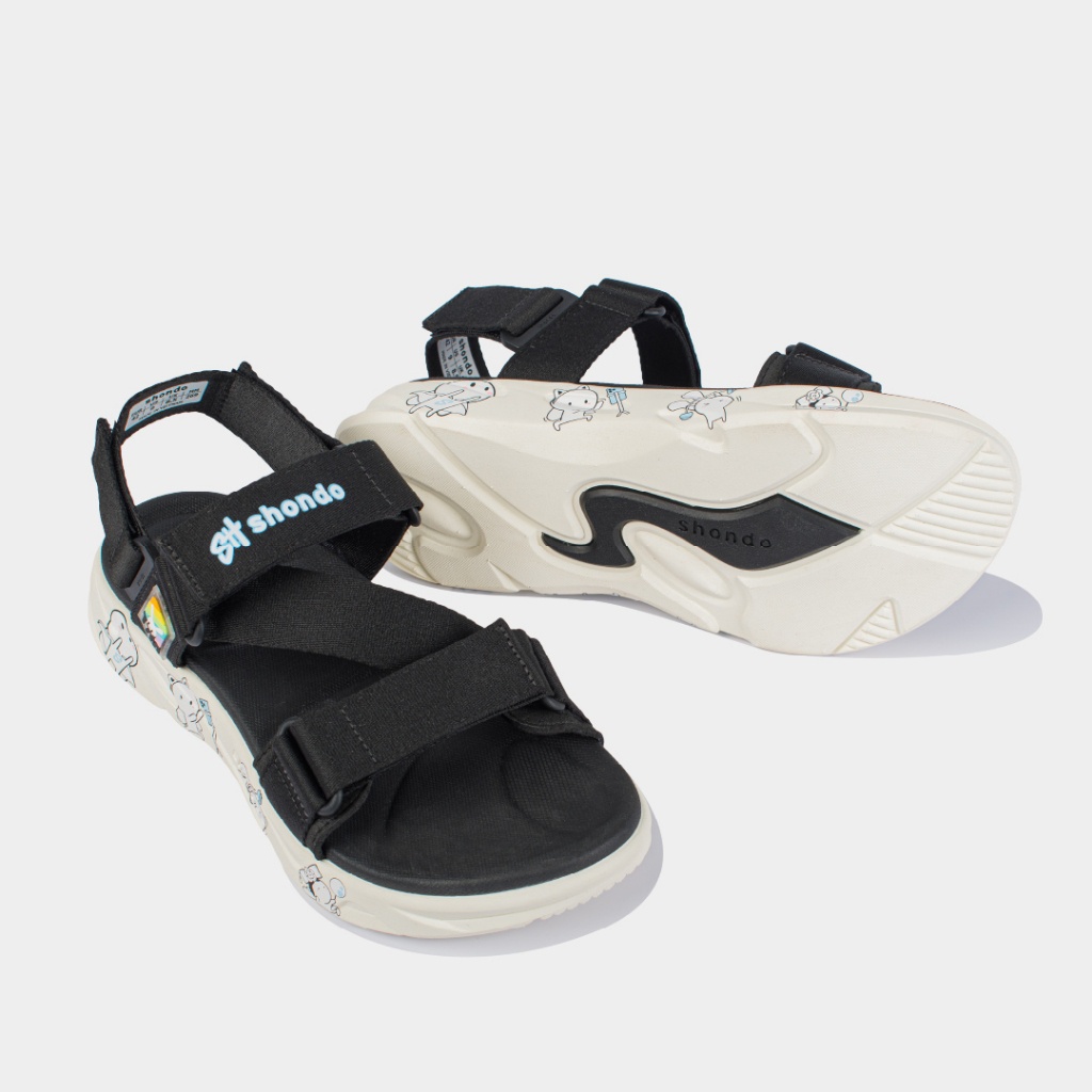 Giày Sandals Nam Nữ SHONDO Thỏ 7 Màu Êm, Thời Trang Thích Hợp Đi Học, Đi Chơi Đen Trắng F8M0010