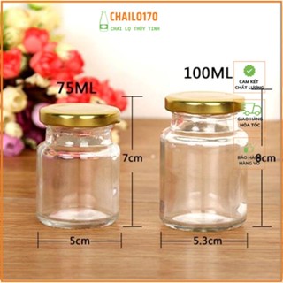 Hũ thuỷ tinh nắp thiếc vàng 75ml tròn đựng Yến chưng, Sữa chua,Gia vị, dầu dừa Chailo170