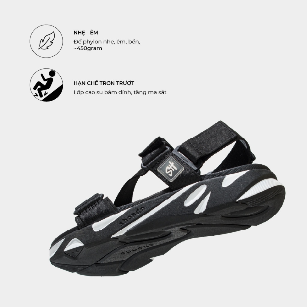 Giày Sandal Nam Nữ Shondo Êm Chân, Bền F8 Đen Trắng Ver.2 F8M1012