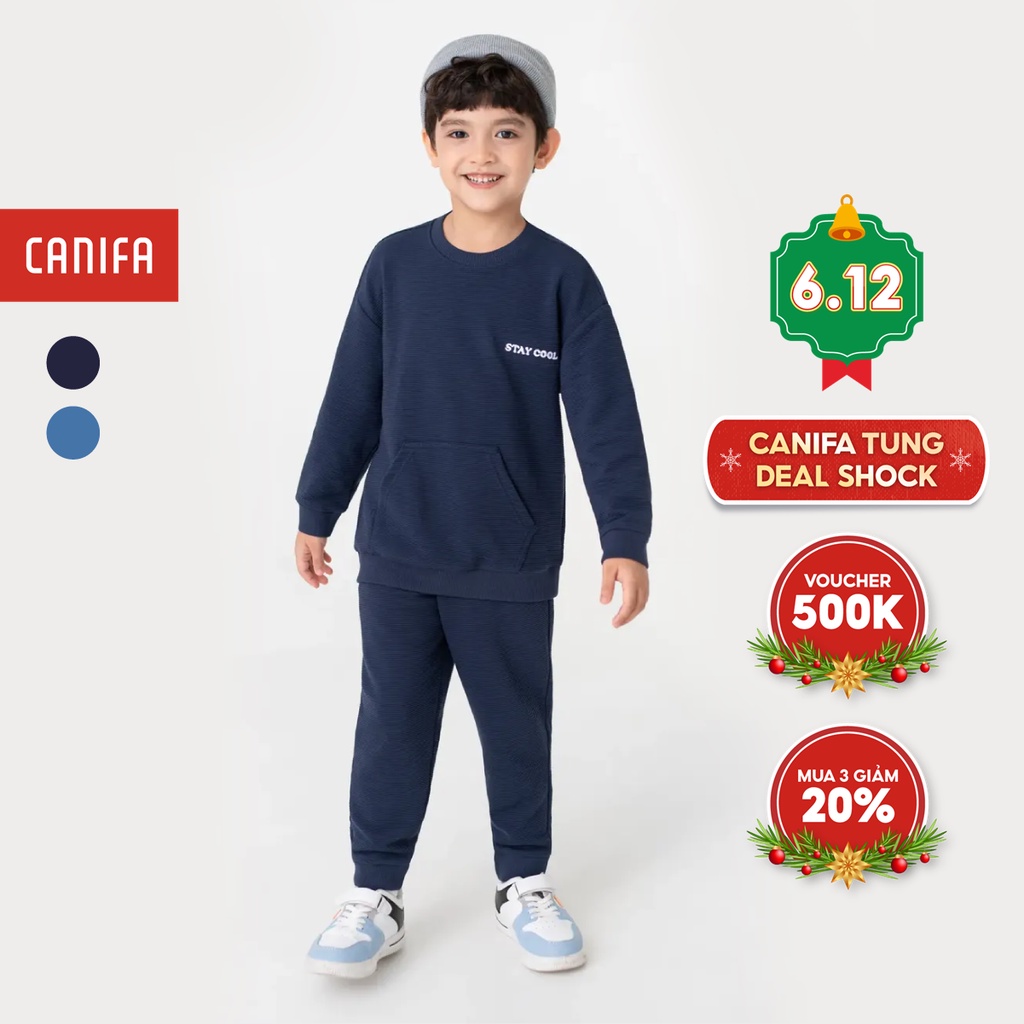 Bộ quần áo bé trai CANIFA chất nỉ áo dài tay quần dài 2ST23W007