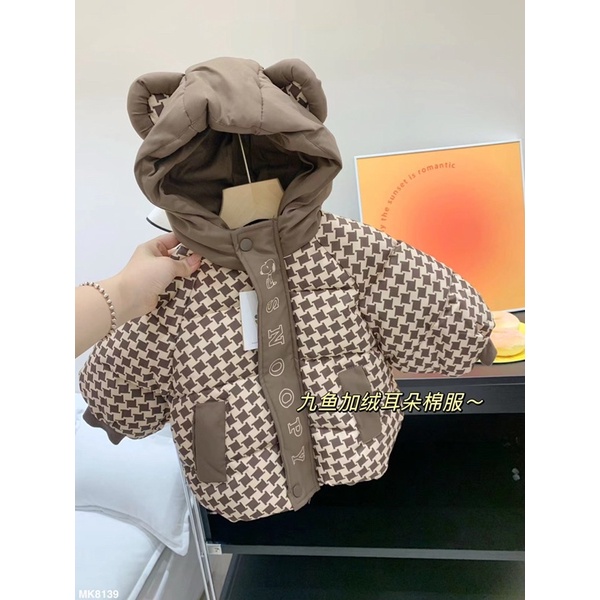 khoác phao gấu lót nỉ nhung siêu dày ấm cho bé 8-20kg