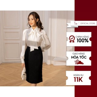 Áo sơ mi cổ đức nơ cổ tay 2 khuy tiinstore ahd433