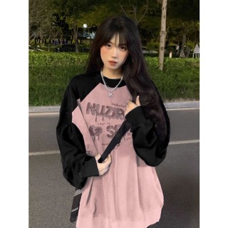 Áo Thun Polovillae 100% cotton Tay Dài Cổ Tròn In Chữ niche raglan Thời Trang Thu Đông Cho Nữ