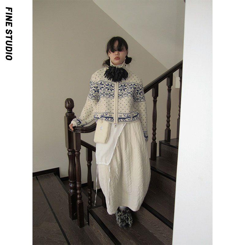 Áo Khoác cardigan Cổ Đứng Phối Khóa Kéo Phong Cách vintage Nhật Bản Cho Nữ