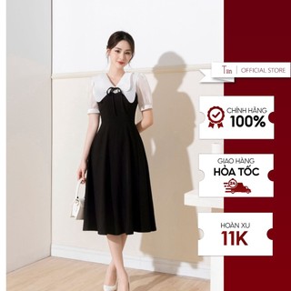 Váy phối cổ sen 2 tầng thắt nơ tiinstore vhn866