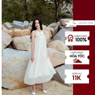 Đầm maxi Váy yếm 2 dây dáng xuông đính hoa cúp ngực nhẹ nhàng bồng bềnh nữ tính TIINSTORE V0D783