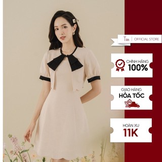 Váy dây gấu lượn x áo khoác nơ TIINSTORE VHS002