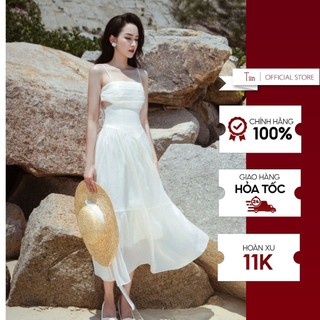 Váy 2 dây cut out eo tùng xoè nhún, chất liệu tơ tằm óng mềm mại TIINSTORE V0D800