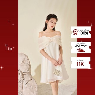 Váy 2 dây đáp nơ dáng xoè chất tơ óng cao cấp mềm mịn không nhăn Tiin Store V0D890
