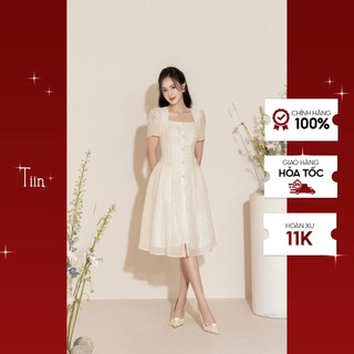 Váy cổ vuông nhún eo nẹp khuy TIINSTORE VHN881