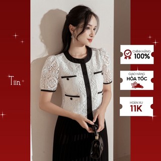 Áo ren phối viền nẹp đen 4 túi tiinstore ahn798
