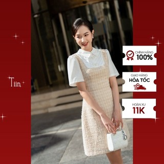 Váy dạ cổ đức phối cúp trần mí nơ đá   TIINSTORE  VDN714