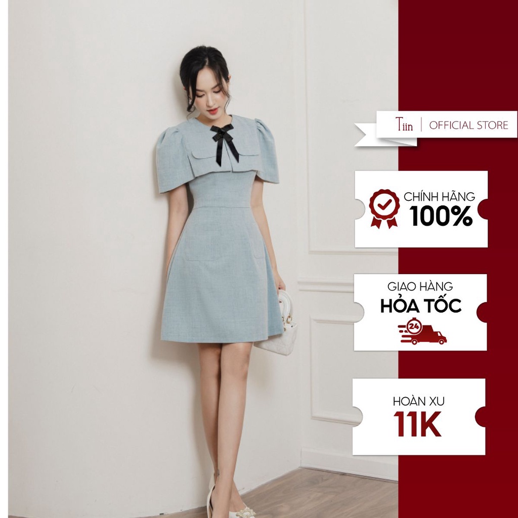 Váy sát nách x áo nắp túi kèm nơ TIINSTORE VHN830