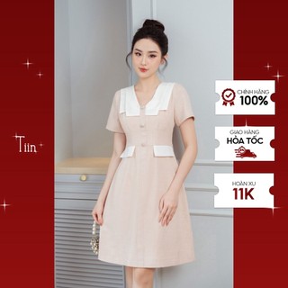Đầm công sở nữ Váy phối cổ 2 lá nẹp trụ nắp túi lịch sự sang trọng TIINSTORE VHN780