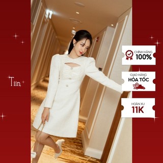 Váy dạ tweed nhún ngực phối ren  TIINSTORE  VDD685