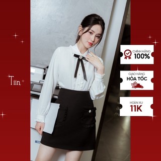 Áo sơ mi cổ sen bèo kèm nơ viền bèo tiinstore ahd660