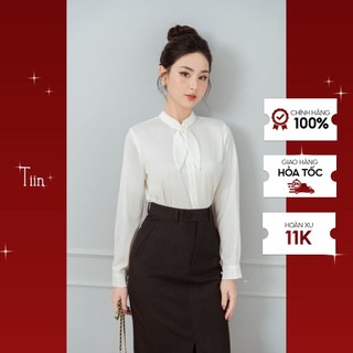 Áo sơ mi cổ nơ chéo tay măng sec tiinstore ahd709