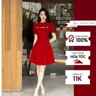 Váy cổ leo cut out ngực đính khuy TIINSTORE VHN810