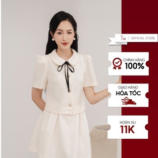 Áo sơ mi nữ cổ sen thắt nơ tay bồng kín đáo, áo so mi kiểu thiết kế tiinstore ahn707