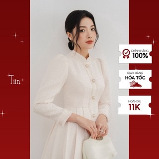 Váy cổ tàu chân xếp ly rút rua  TIINSTORE  VDD707
