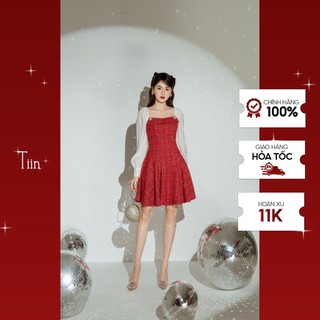 Váy cổ vuông phối tay chân xoè  TIINSTORE VDD702