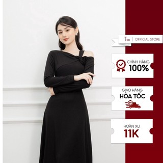 Váy len xoắn cổ lệch dáng A  TIINSTORE  VDD684