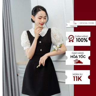 Váy đầm nữ phối ren cổ sen đính khuy thanh lịch Tiin Store - VHN859