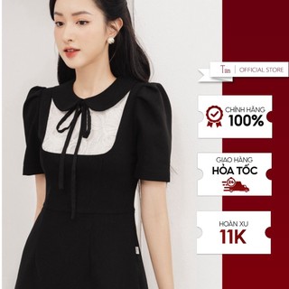 Váy cổ sen cúp phối ren thắt nơ  TIINSTORE  VHN749