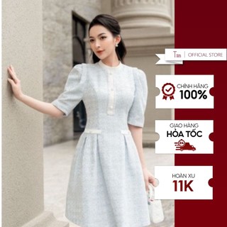 Váy cổ trụ nẹp giả eo xếp ly  TIINSTORE  VDN695