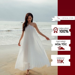 Váy maxi cổ nơ xoè A nơ lưng TIINSTORE V0D817