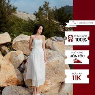 Đầm hai dây khoét eo tôn dáng Váy dây cut out kẻ kim sa cao cấp TIINSTORE V0D778
