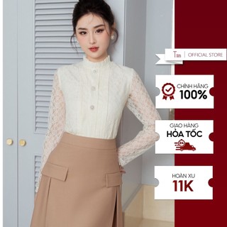Áo sơ mi ren cổ bèo thân trần xếp khuy tiinstore ahd708
