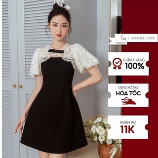 Váy phối ren đáp ngực nơ tay bồng TIINSTORE VHN769