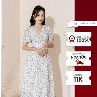 Váy cổ tim ly vai chân xếp ly TIINSTORE VHN872