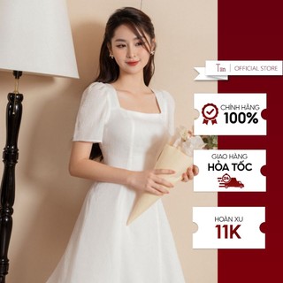 Váy đầm nữ cổ vuông dây nơ lưng cách điệu Tiin Store - VHN845
