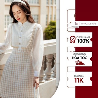 Váy dạ phối tơ cúp ngực trần dây  TIINSTORE  VDD671