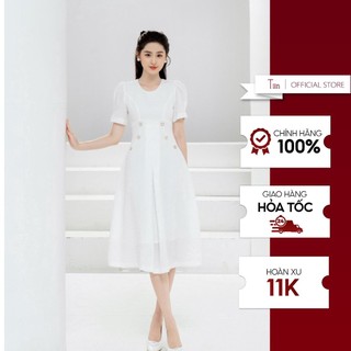 Váy cổ tròn thân đính khuy  TIINSTORE  VHN639
