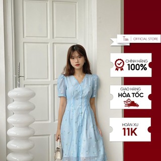 Váy cổ tim thân chiết ly  TIINSTORE  VHN644