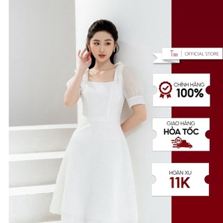 Váy cổ vuông nơ vai tiinstore vhn634