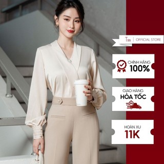 Áo sơ mi cổ đáp chéo đính khuy tiinstore ahd772