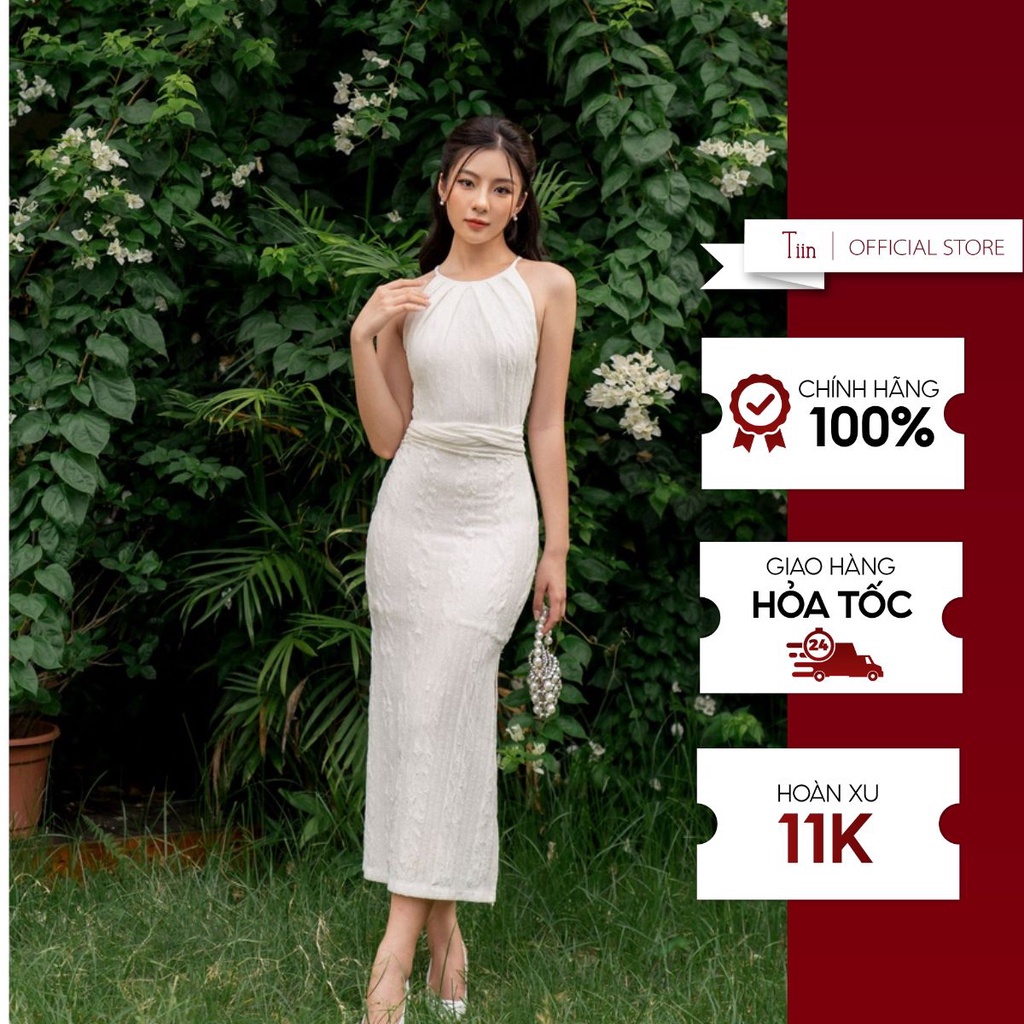 Váy cổ yếm thắt nơ eo TIINSTORE  V0D645